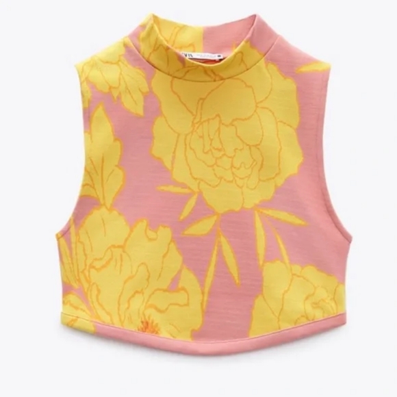 Tops - Zara floral high neck crop top